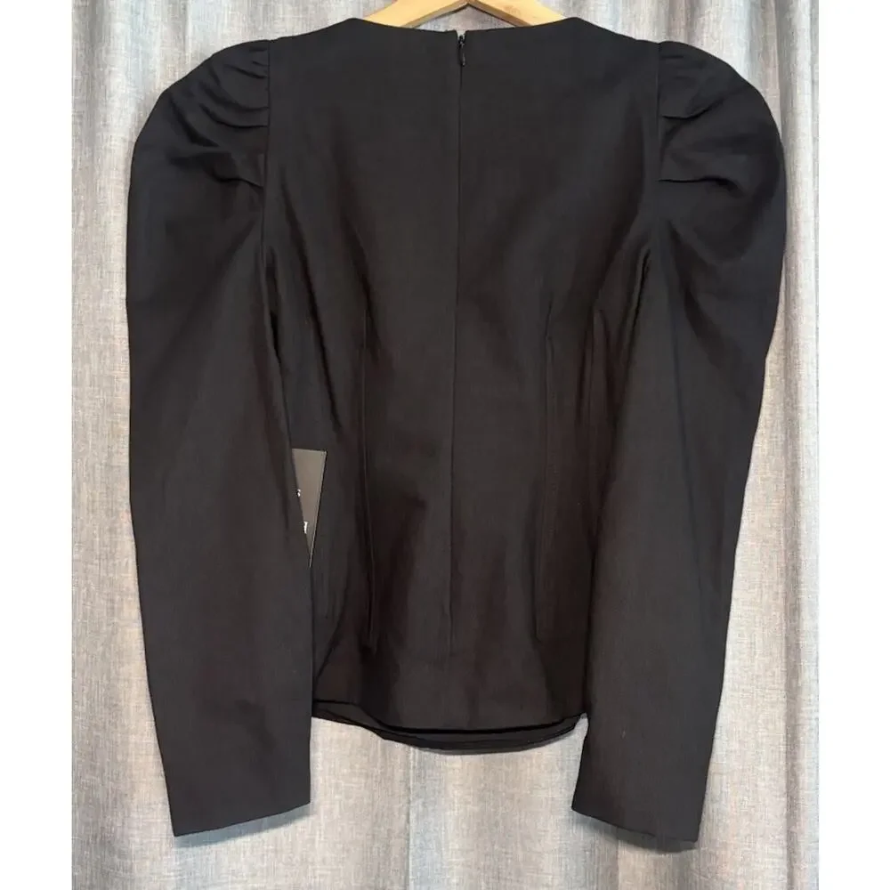 Tuckernuck NEW Black Calla Structured Puff Sleeve Princess Cut Blouse Xsmall